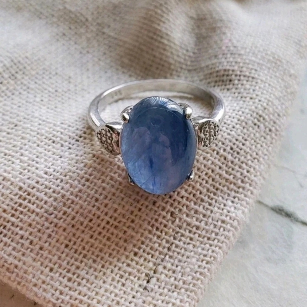 Blue Kyanite 925 Sterling Silver Plated Over White Bronze Gemstone Ring